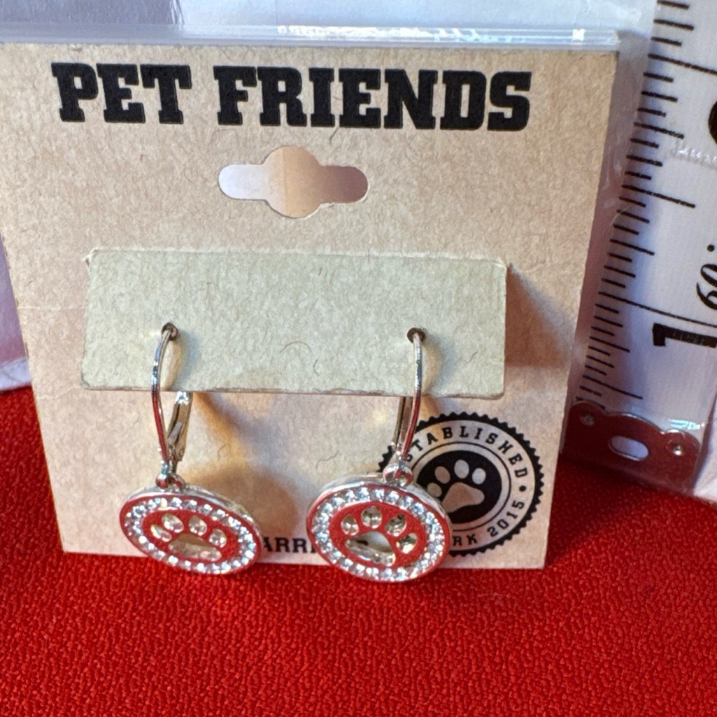 Pet Friends Jewelry Pet Dog Silver Drop Dangle Earrings Nwt